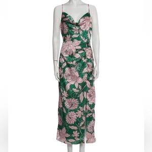 Milly Nenuphar Green Midi Dress with Pink Floral Print